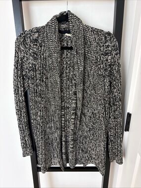Anthropologie Black & White Marled Open-Front Cardigan